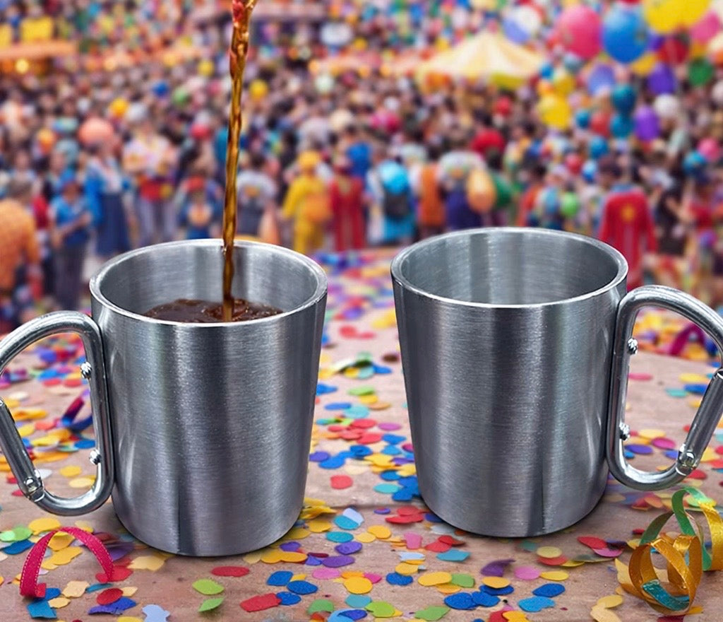 Edelstahlbecher mit Henkel – Karnevalsbecher für Party & Camping